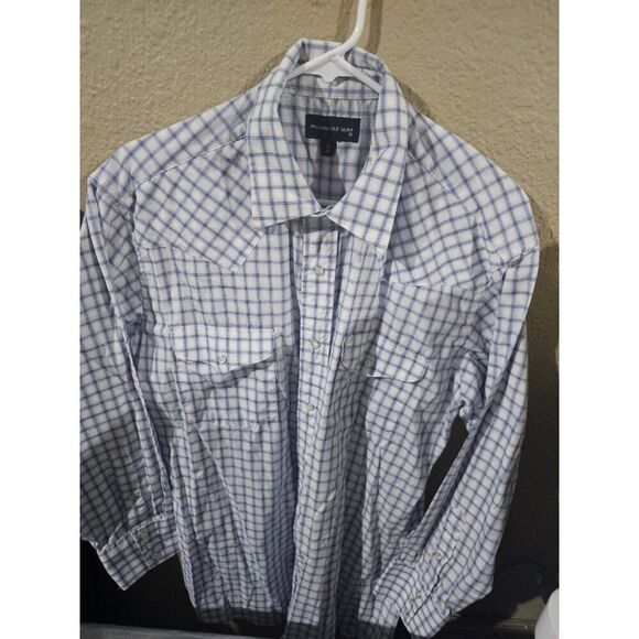 Panhandle Slim Other - Panhandle Slim Blue Checkered Pearl Snap Shirt Men's Neck Size 16 US Medium